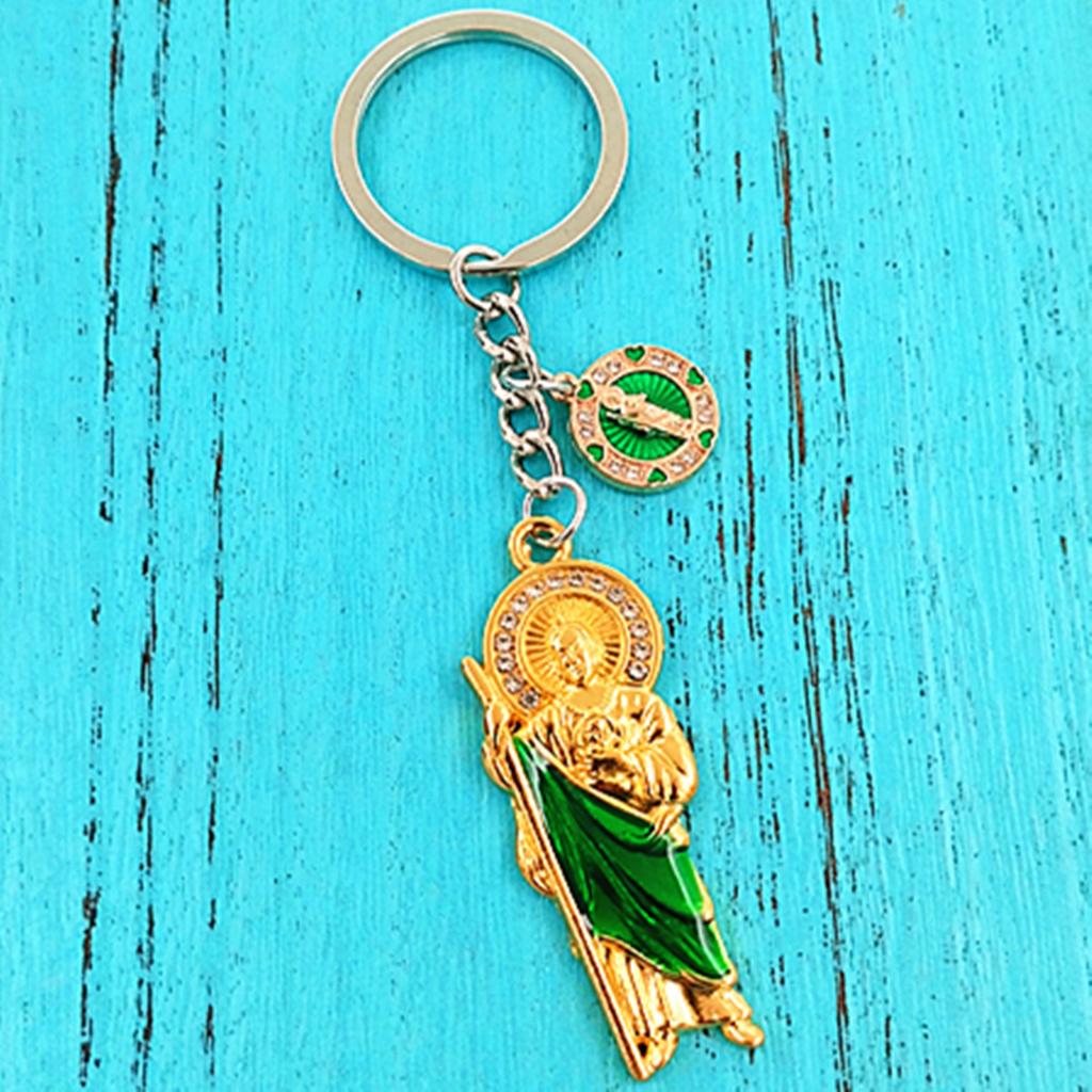 1 szt. Zielona emaliowana St. Brelok Jude z Kryształkami, Męski Brelok ze Stopu Cynku w Stylu Vintage, Modny Dodatek do Torebek, Prezent dla Przyjaciół i Rodziny