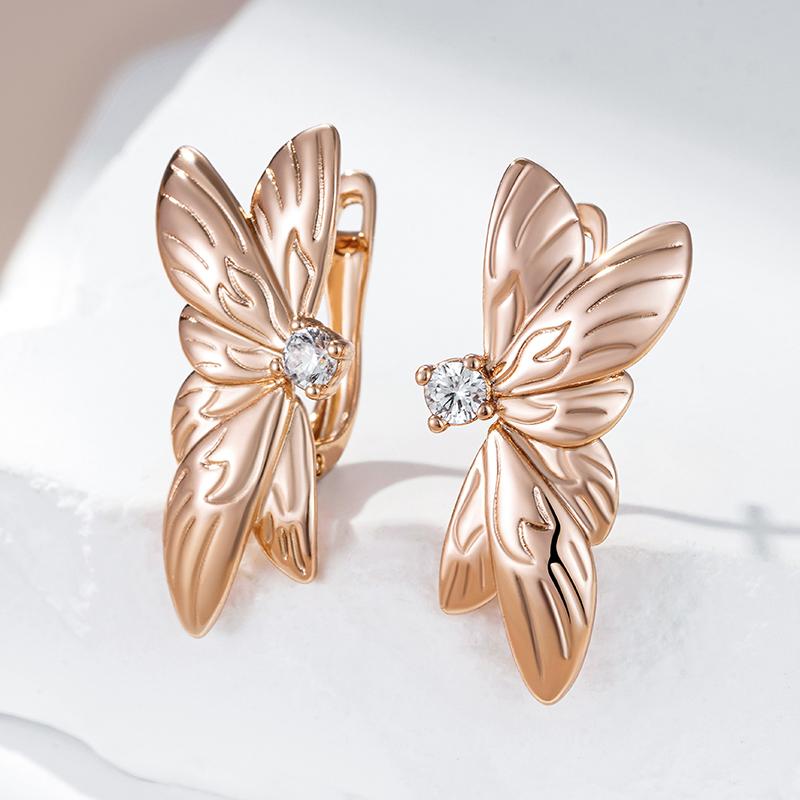 Vintage Glossy Flower English Earrings For Women Fashion  Gold Color Natural Zircon Boho Ethnic Wedding Jewelry Gift