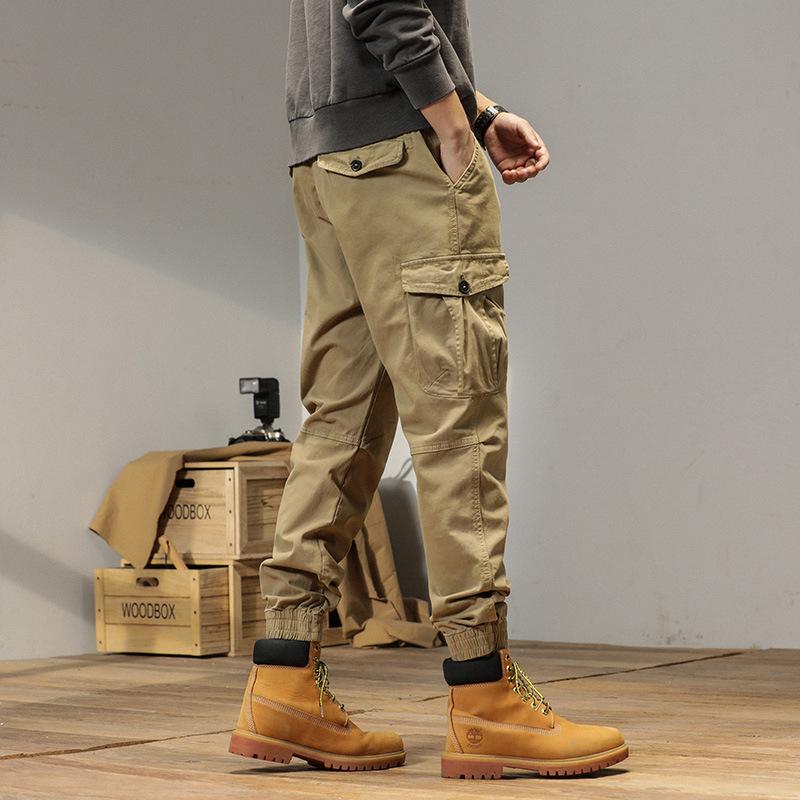 Mens High-Quality Thickened Cotton Work Pants with Multi-Pockets and Cuffed Design for Spring and Autumn