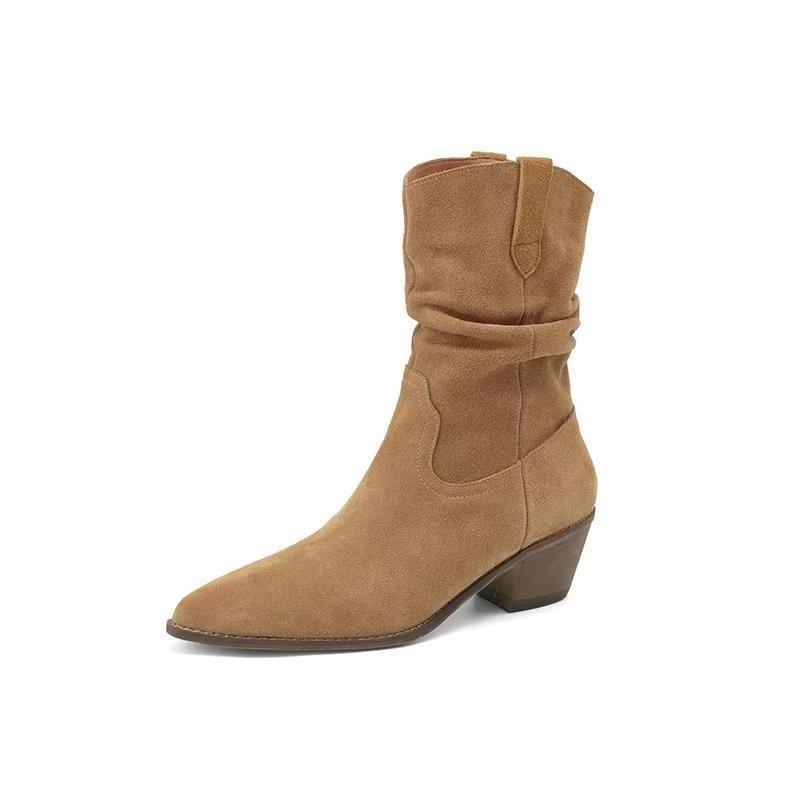 Fashion Autumn Women's Boots Pionted Toe Low Heel Shoes for Women Slip-on Platform Modern Boots Outdoor Fashion Anti-slip Mid-calf Shoes