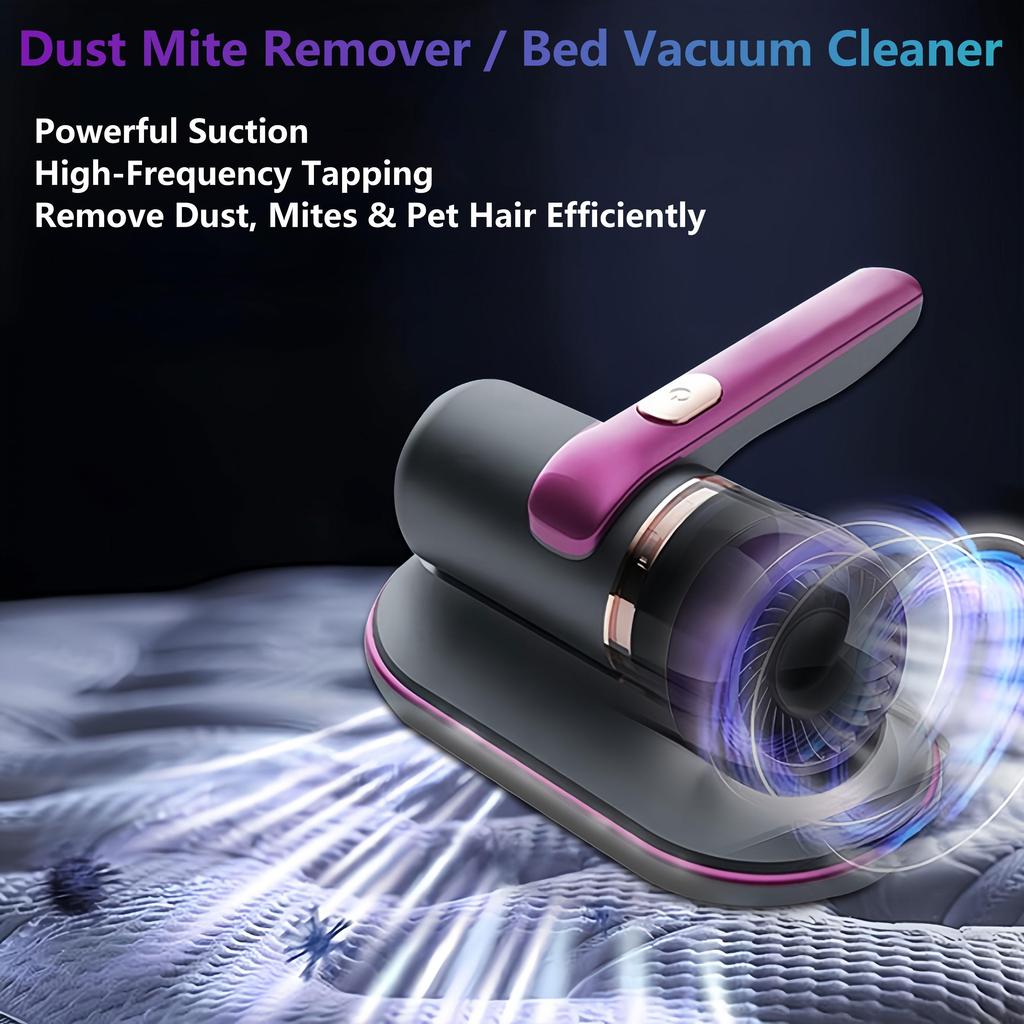 Aspirabriciole da Letto Senza Fili Potente Aspirazione Regolabile a 2 Velocità Luce UV Sterilizzante Basso Rumore Rimuovi Acari della Polvere con Filtro HEPA Lavabile