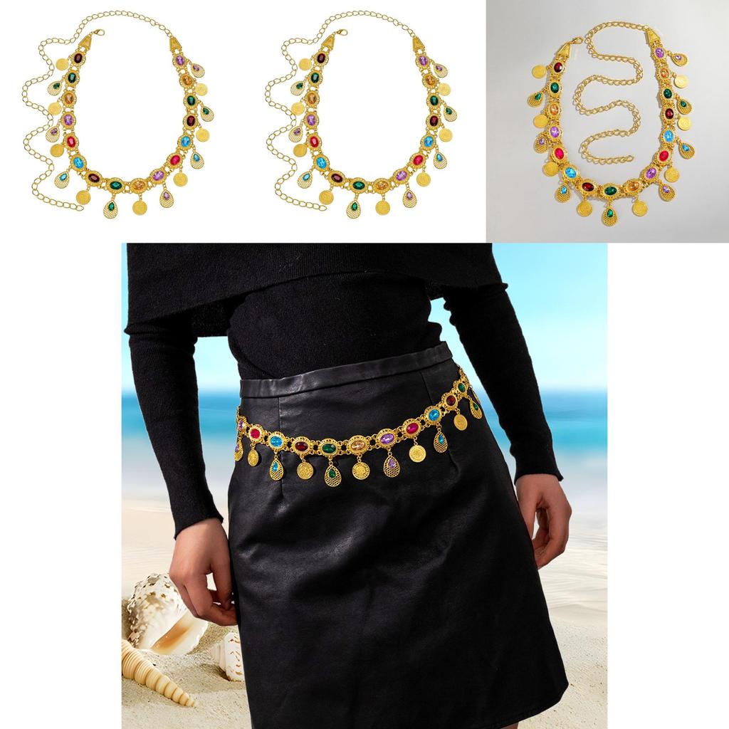 Modern Arabic Jewelry Gold Alloy Acrylic Gem Waist Chain With Hollow Design For Female Fashion