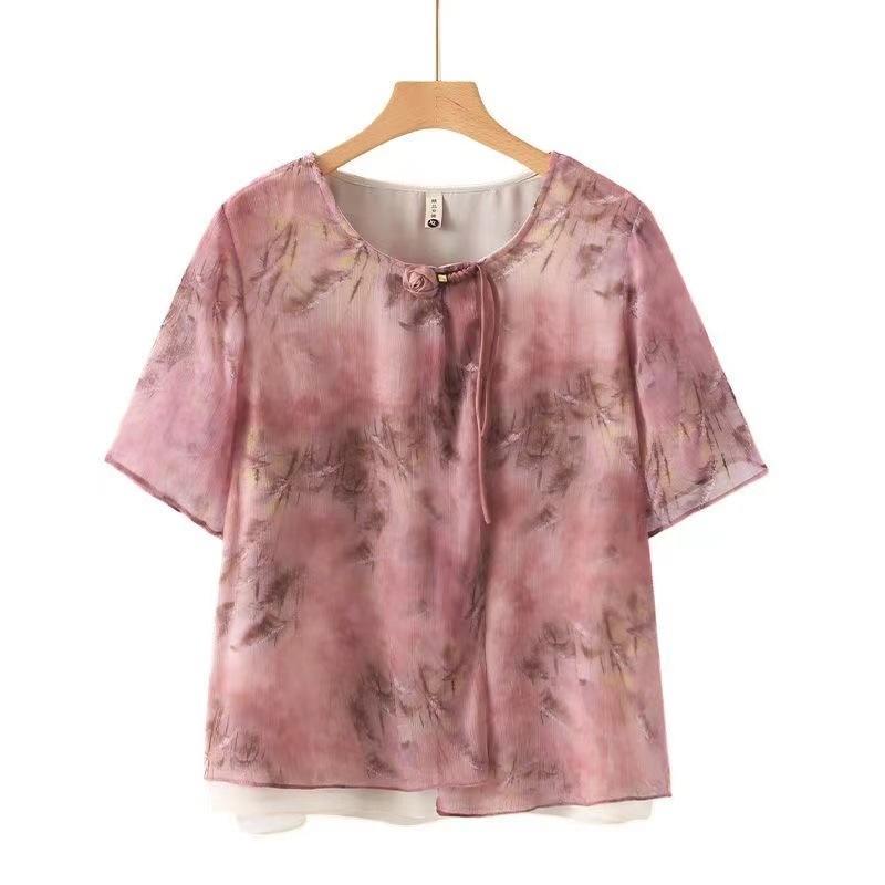 Summer Suit Women's Fashion Short Sleeve Chiffon T-shirt