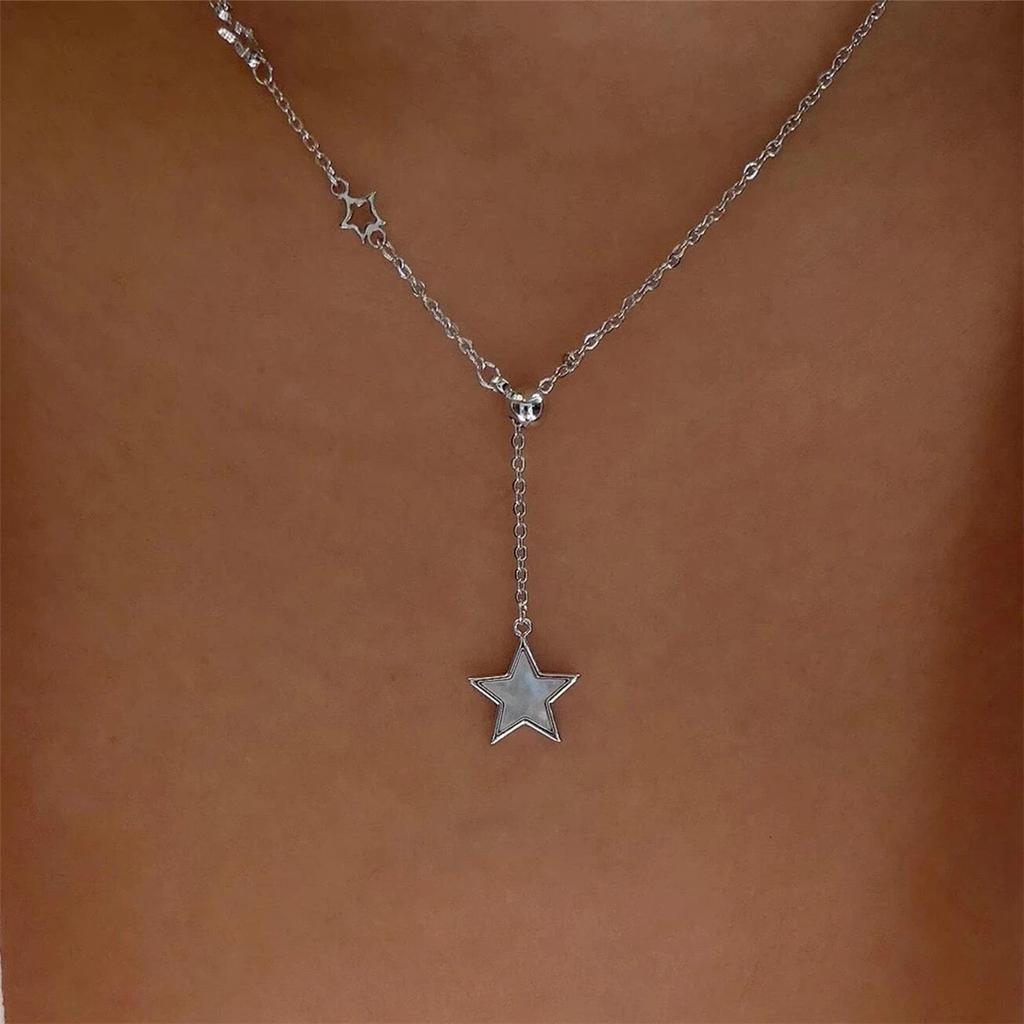 Stylowa Osobowość Prosty Regulowany Wisiorek Pentagram, Retro Naszyjnik z Muszli Seksowny Łańcuszek na Obojczyk