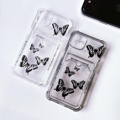 Transparentné puzdro na kartu Butterfly pre iPhone 14 13 12 11 Pro Max Xr Xs Se 2020 2022 7 8 Plus Mäkký vreckový držiak na peňaženku