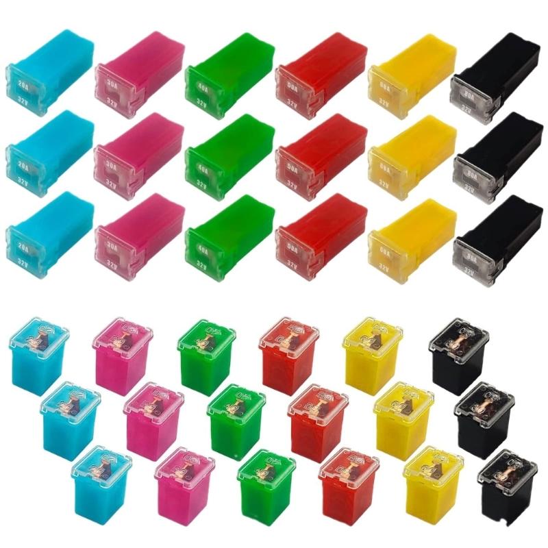 36Pcs Low and Tall/Standard Profiles Box Shape Fuses 20A 30 40 50A 60A 80A Car Cartridge Fuses for Trucks Car