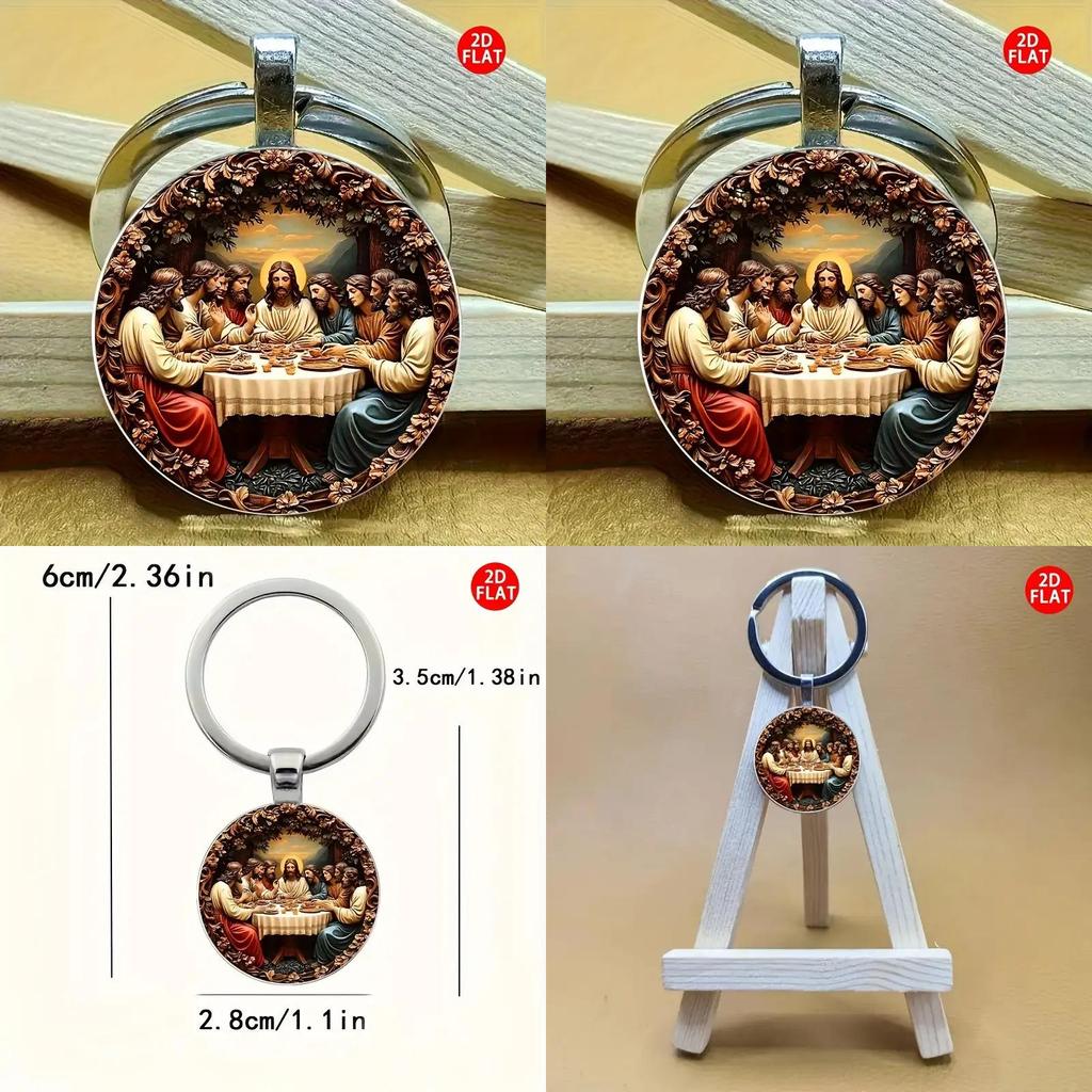 Jesus Last Supper Glass Pendant Keychain With Modern Minimalist Design For Religious Gift