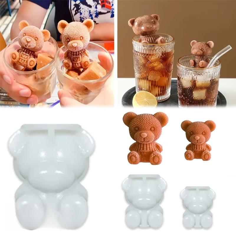 3D Teddy Bear Silicone Ice Cube Mold Soap Candle Mold Cake Baking Mold Handmade Cute Ice Cream for Beverage Coffee Milk Tea