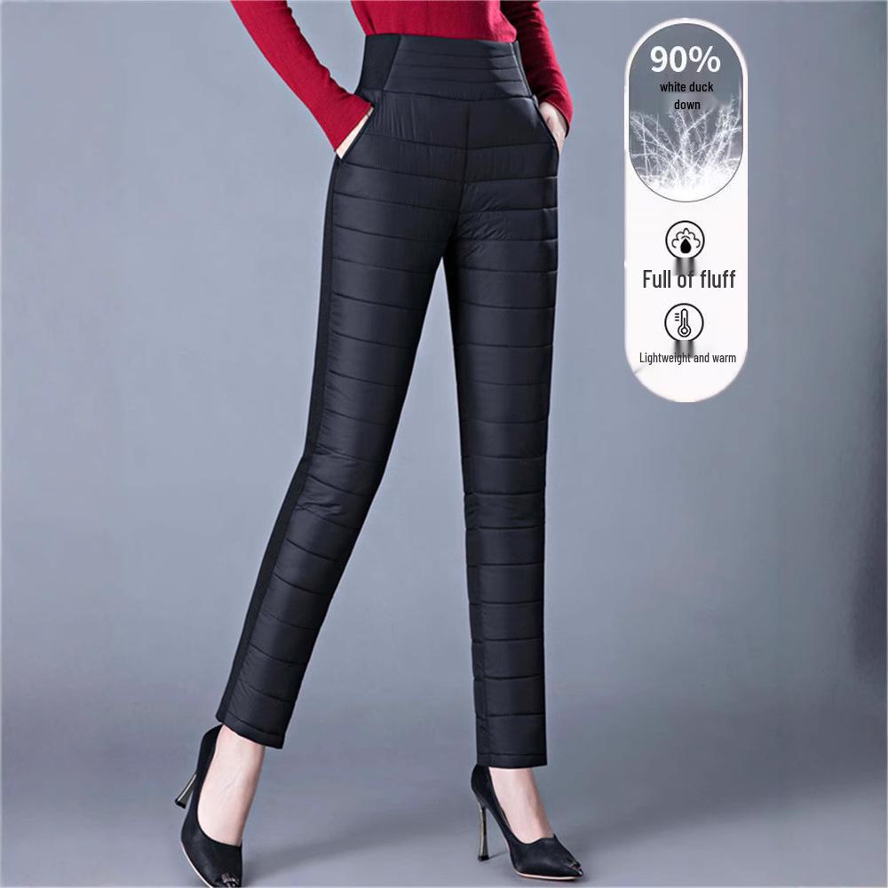

Genuine White Duck Down High-Waist Women s Pants, Winter 2024: Thick, Warm, Cold-Proof Outerwear for Middle-Aged Moms XL чорний