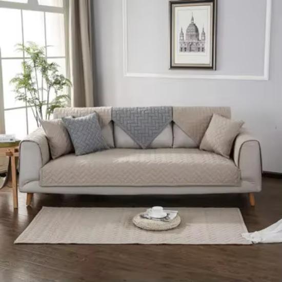 Washed Cotton Sofa Cover Solid Color Plaid Sofa Mat Universal for All Seasons Couch Slipcovers for Living Room Protector Covers 70x70cm 1pcs