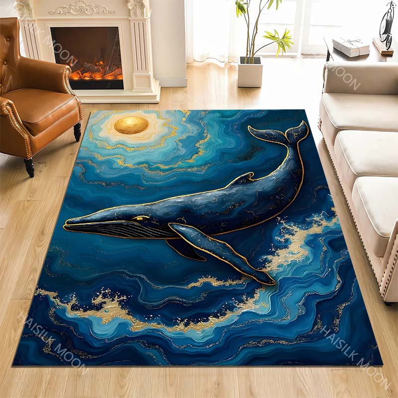 Whale swimming in cosmic ocean Print Carpet Rug for Living Room Bedroom Sofa Doormat Home Decor Non-slip Floor Mat