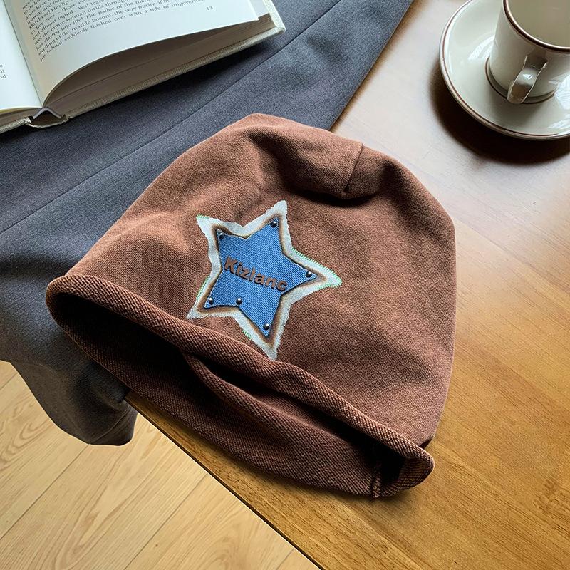 

Korean Version of The New Old Star Printed Cold Hat for Women Summer Casual Thin Baotou Hat Showing Face Small Pile Hat Trendy M（56-58cm）