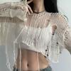 Japanese Sweet Hollow-out Knit Top Hollow-out Outer Cover-up Short White Loose Pullover Layered Spicy Girl Outfit