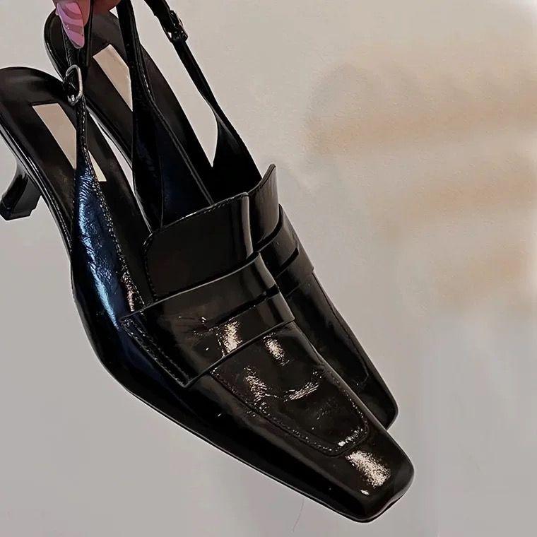 Women's Spring and Summer Black Single Shoes Fine Heel Pointed High Heels Breathable Sandals
