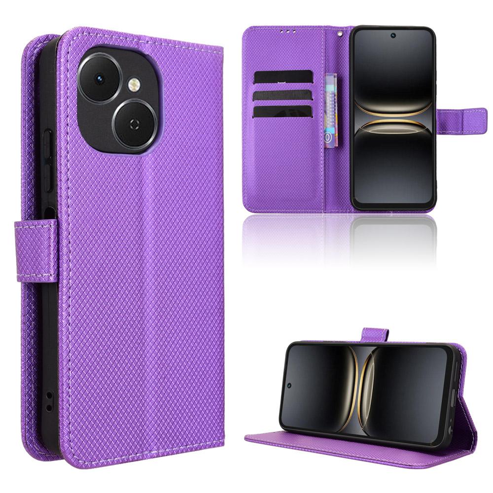 For TECNO Spark 40C Leather Wallet Case with Strap Diamond Texture Phone Cover