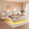 Cama Tapizada 180*200cm, Con Almacenamiento Hidráulico, Tira de Luces LED, con Puerto de Carga, Cabecero Cómodo, Somier de Láminas, Tejido de Terciopelo Beige