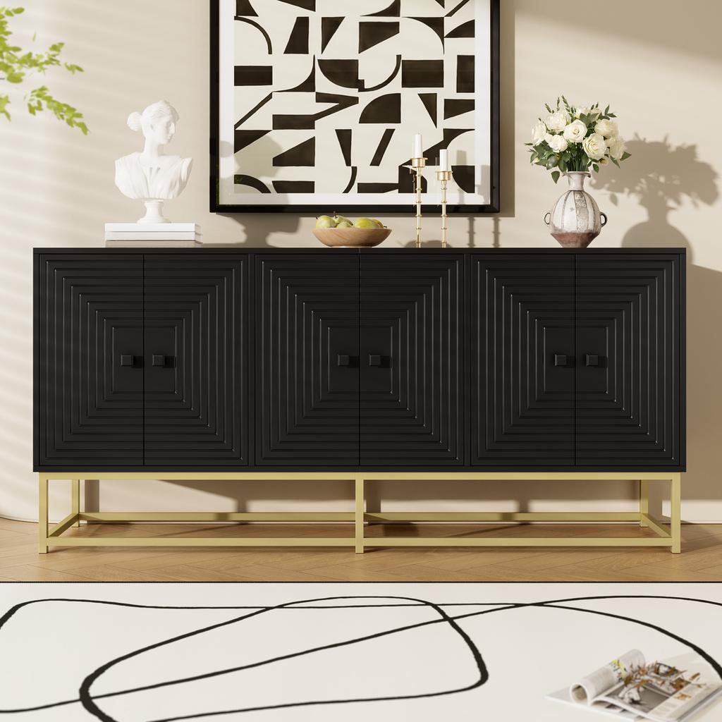 Modern Black Storage Cabinet with 3 Double Doors, Large Storage Space and Matte Surface, Stylish Sideboard for Living Room, Dining Room & Office