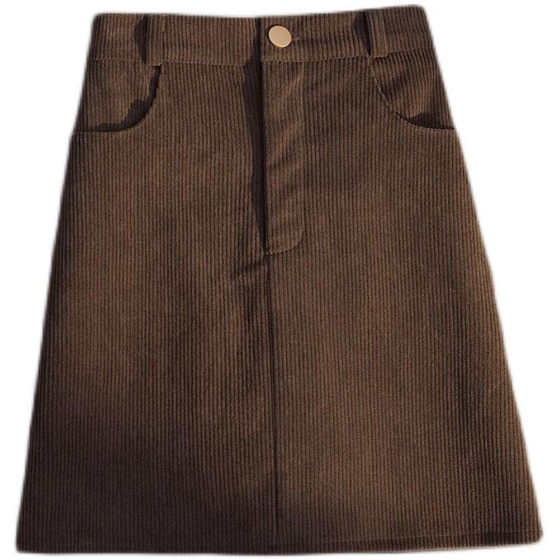 2026 Autumn/Winter Corduroy A-line High Waist Slimming Skirt – Fashionable Hip-hugging Design