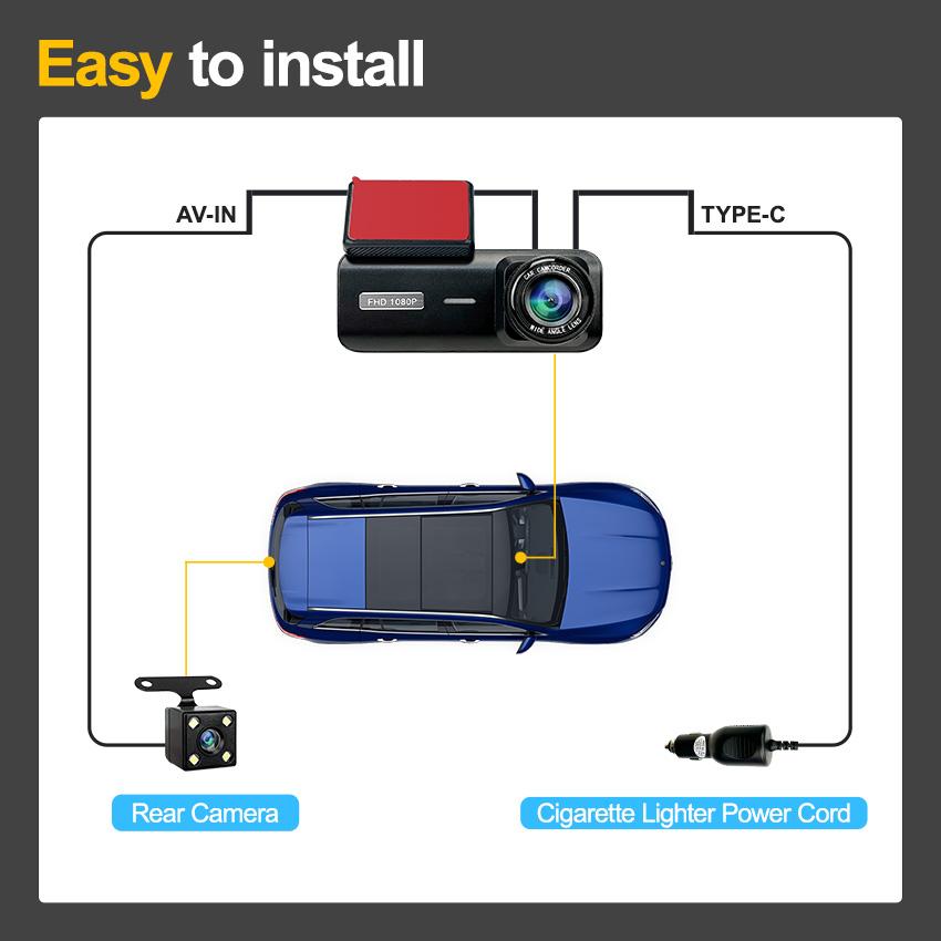 Car DVR HD1080P Dashcam 2inch IPS 3channels Car Camera Night Vision Recording Auto DVR Loop Dash Recorder Vehicle Accessories