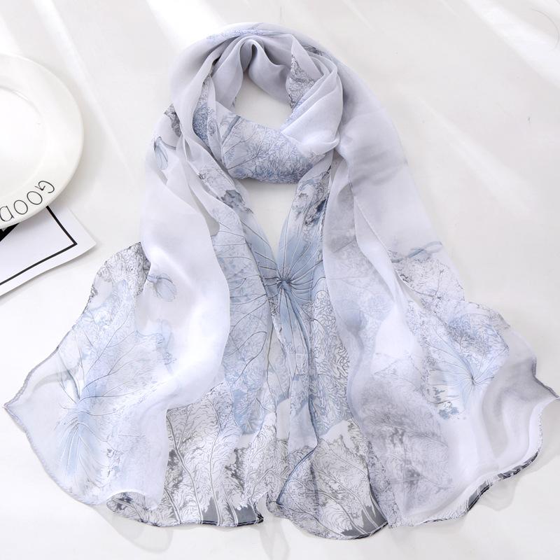 

Женский тонкий шелковый шарф Искусственный шелк Универсальный шелковый шарф Градиентный солнцезащитный шарф Новый шарф с лотосом 160CM