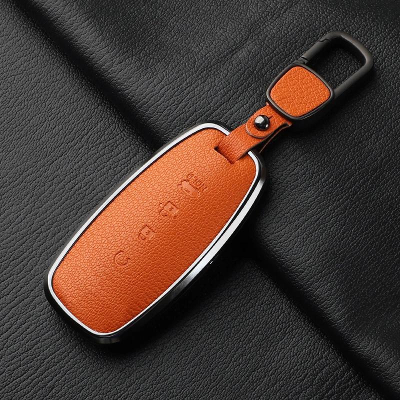 yxkpz10 4 Button Aluminum Alloy Goatskin Car Key Case Cover For Nissan X-trail T33 Qashqai J12 Teana 2022 2023 Car keychain Accessories