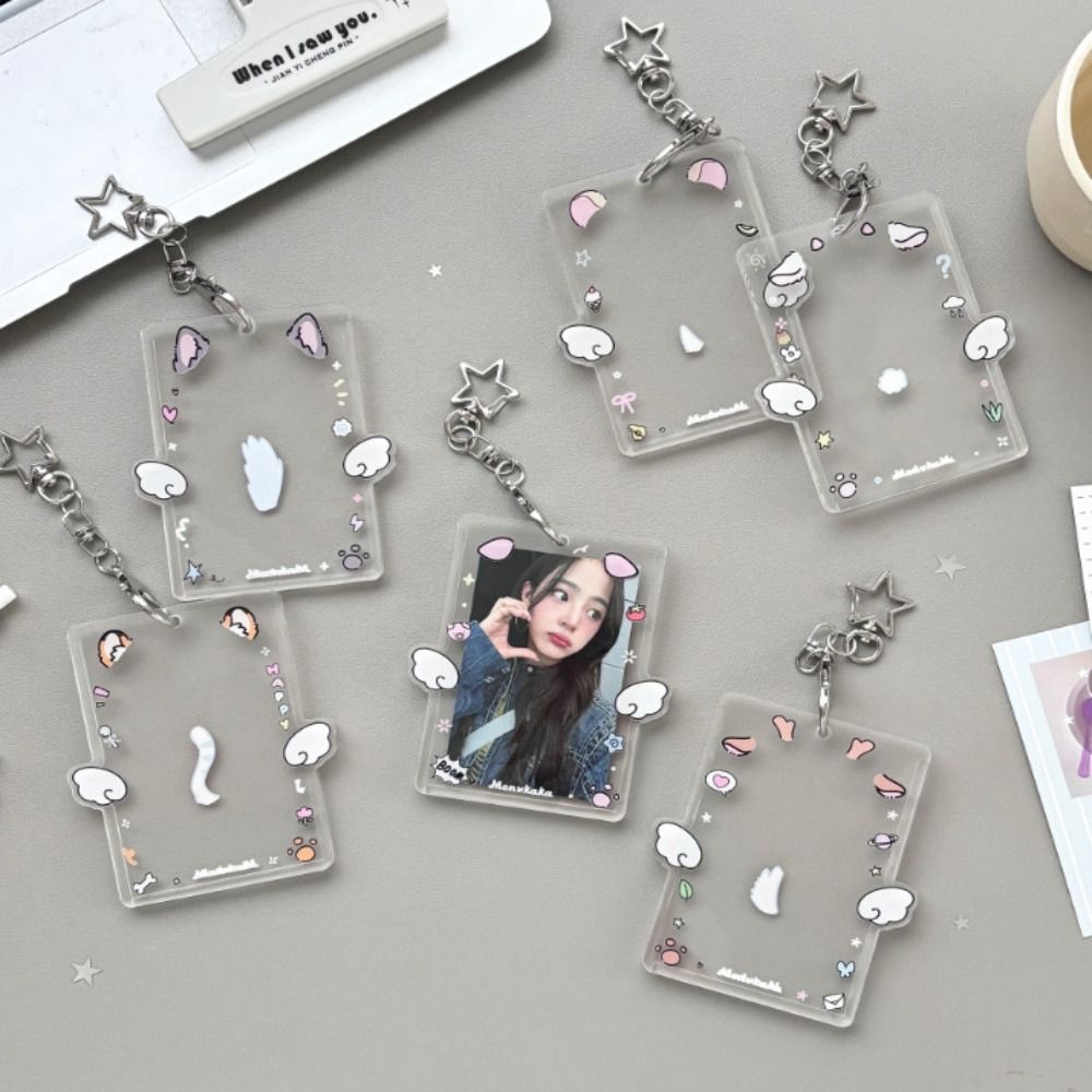 Cartoon Korean Photocard Holder with Keychain Photo Photocard Frame School Stationery