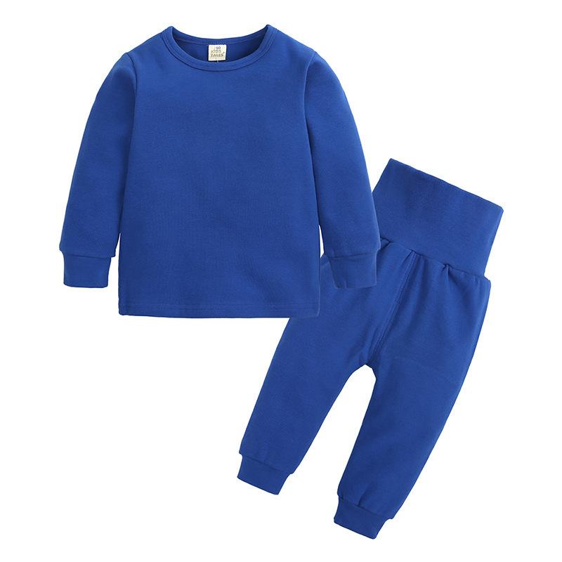 Kids Thick Brushed Pajama Set for Spring Autumn Long Sleeve Pants with Tummy Protection