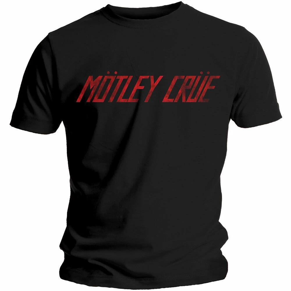 Official Motley Crue T Shirt Distressed Logo Black Classic Rock Metal Band Tee M