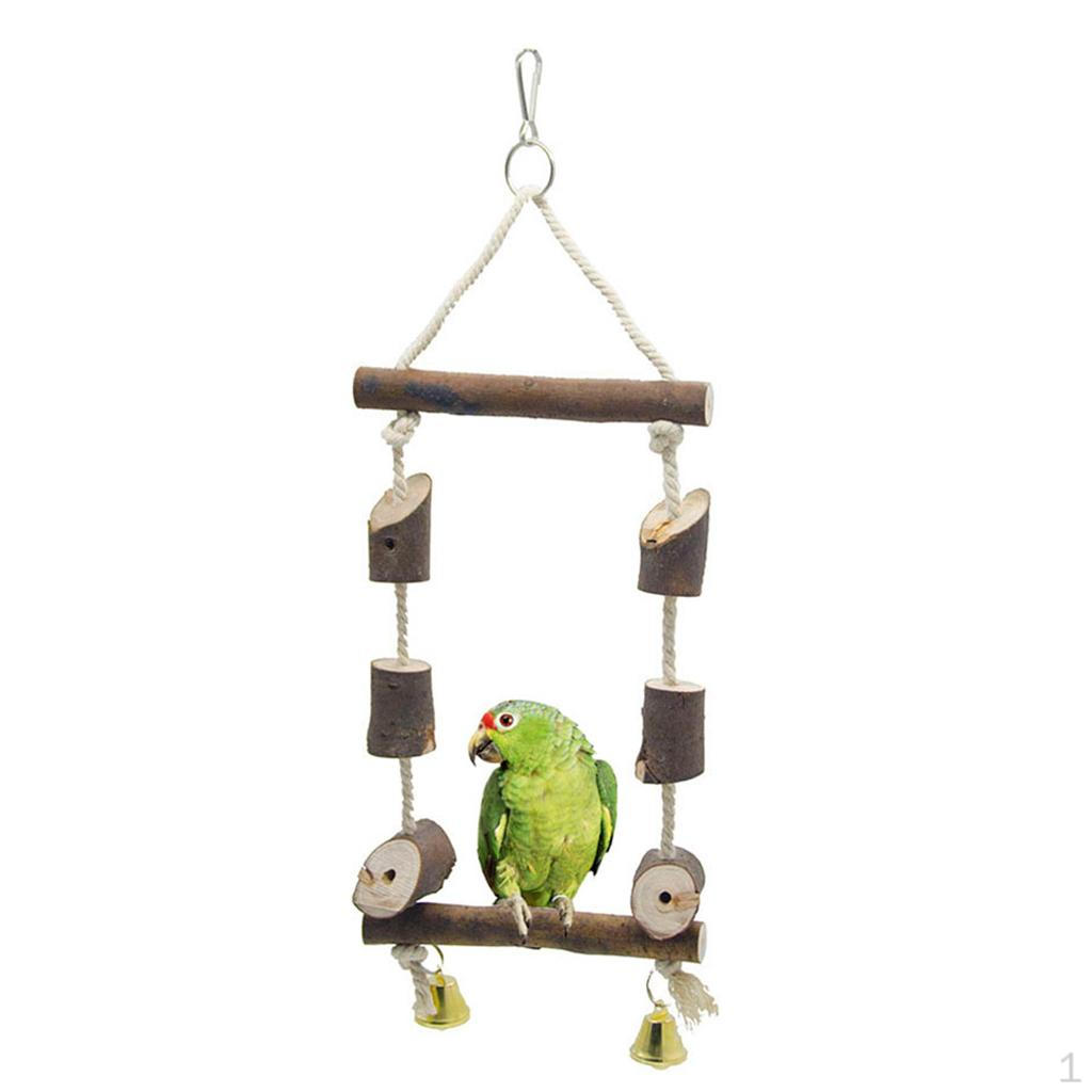

, Wooden Bird Perch Parrot Hanging Swing Cage Pendant Toys Stand Holder M