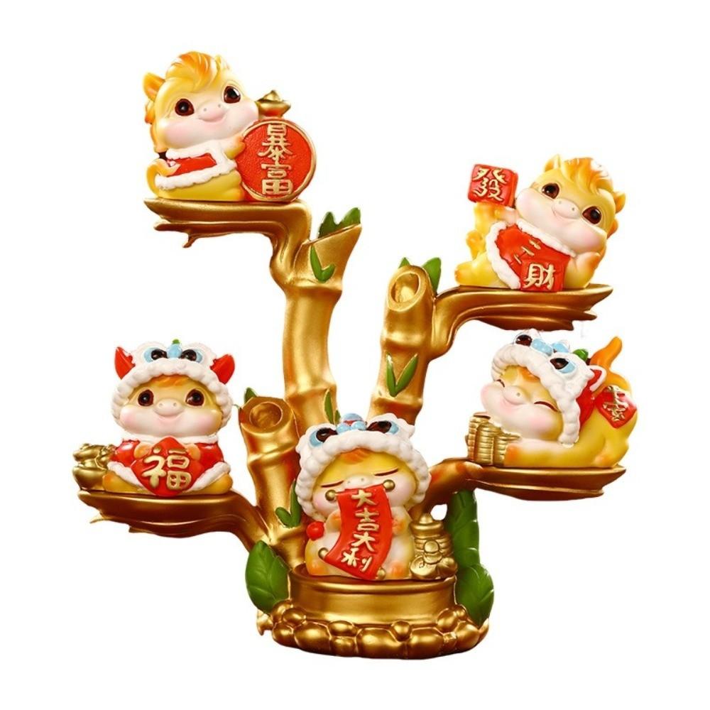Cartoon Horse Figurine Resin Zodiac Ornaments Creative New Year Mascot Miniature  Office Desktop