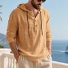 Mens Loose Casual Hooded Long Sleeve Breathable Solid Linen T Shirt