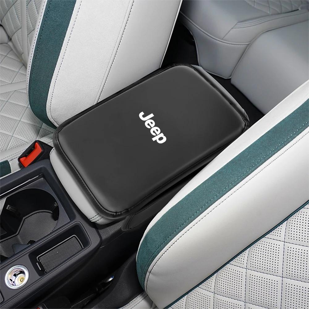 Leather Car Center Console Armrest Pad for Jeep Renegade Wrangler JK JL Grand Cherokee Armrest Cover with Side Storage Pocket