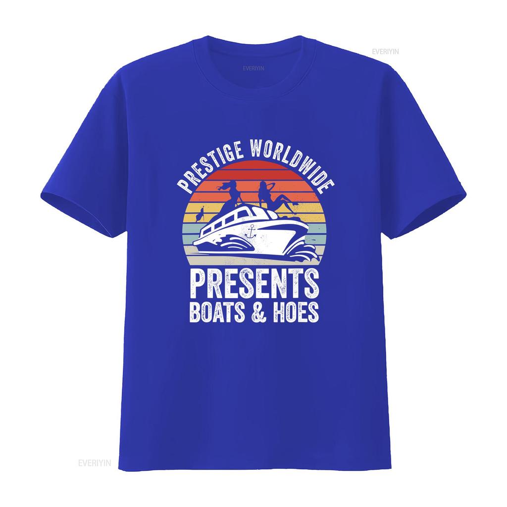 Prestige Worldwide Présente Bateaux Et Pelles Design Couché de Soleil Rétro T-shirt de Fête Drôle Bateau de Fête Lavage Vintage Élégant Légèrement