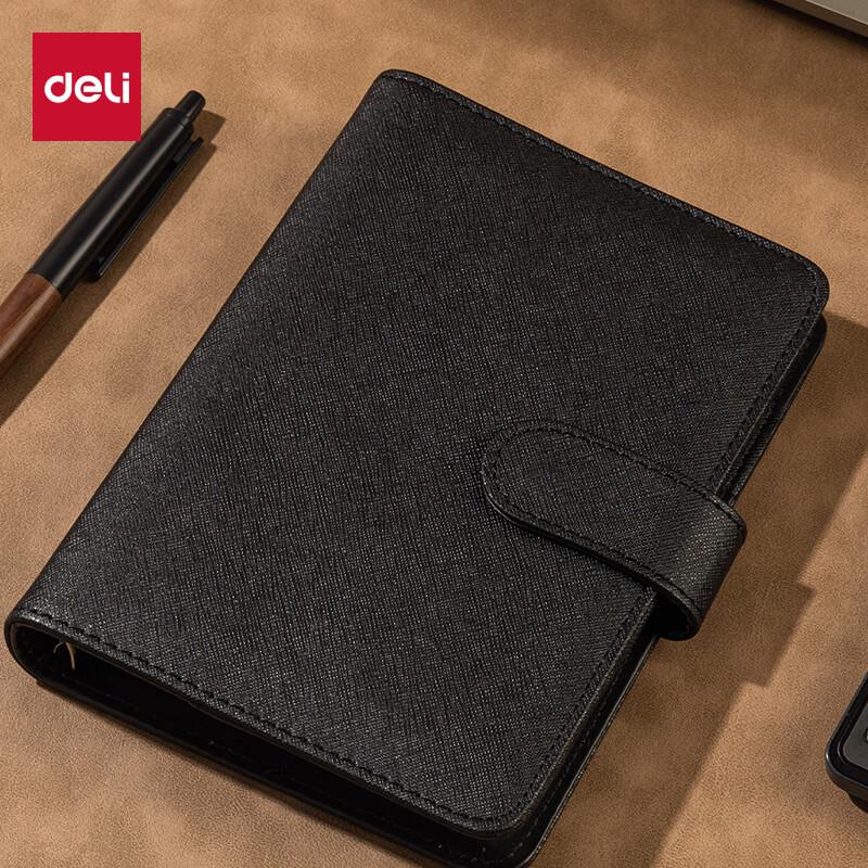 Deli A6 6-Ring Leather Loose-Leaf Notebook