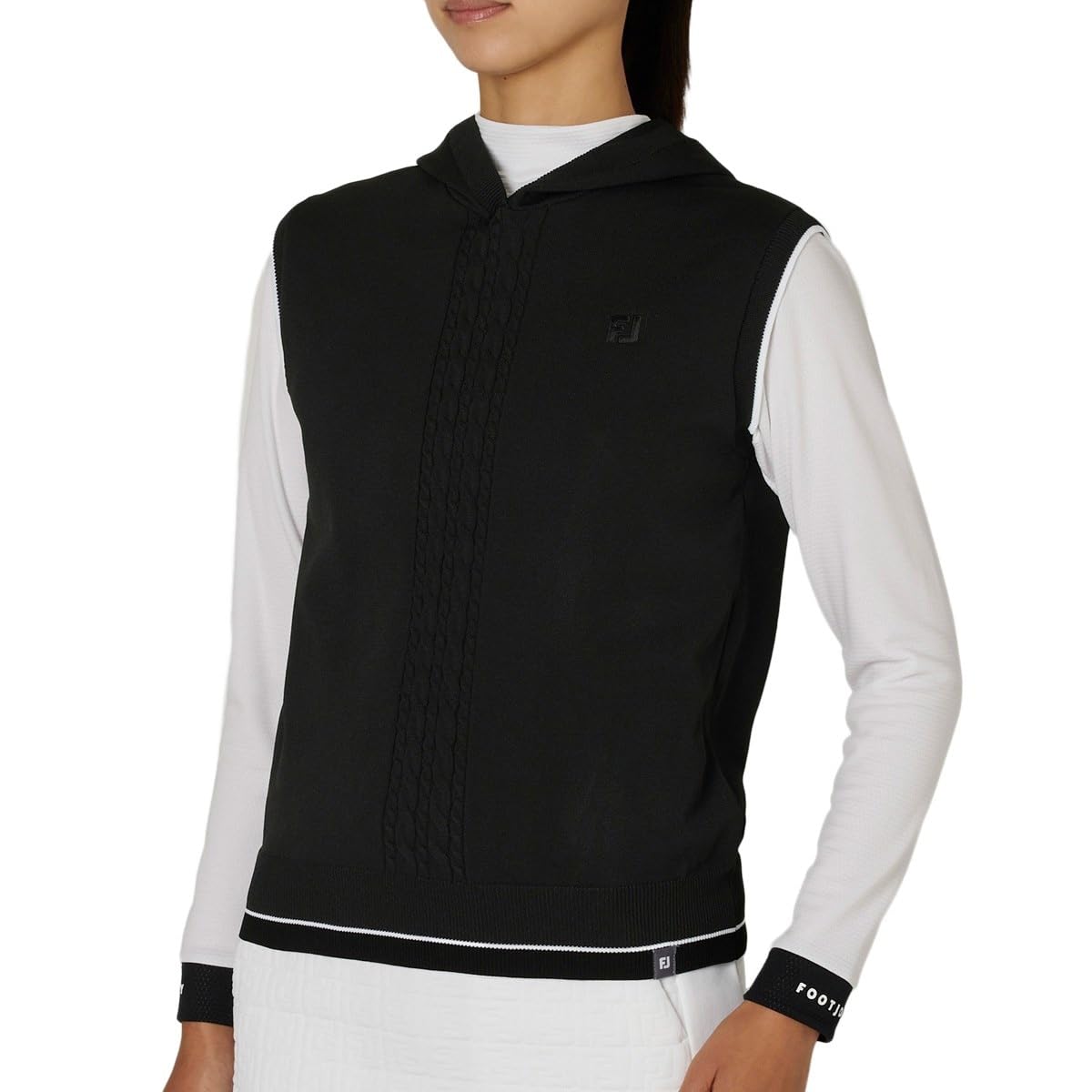 

FootJoy Golf Mini Cable Hoodie Sweater Vest for Black Women, чорний