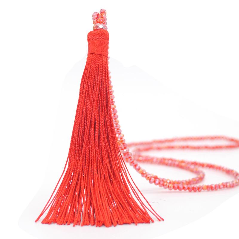 

New Fashion Boho Long Fringe Tassel Necklaces Women Collier Glass Beads Crystal Statement Collar Bohemian Zircon Gifts