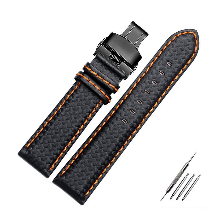 18mm 20mm 21mm 22mm 23mm 24mm Cinturino Orologio in Pelle con Motivo Fibra di Carbonio Cuciture Nere Rosse Arancioni Cinturino Orologio Accesso Orologio da Uomo