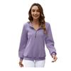 Fall Winter Women Sweatshirt Zipper Turn-down Collar Solid Color Long Sleeve Loose Twisted Texture Thick Warm Pullover Casual La