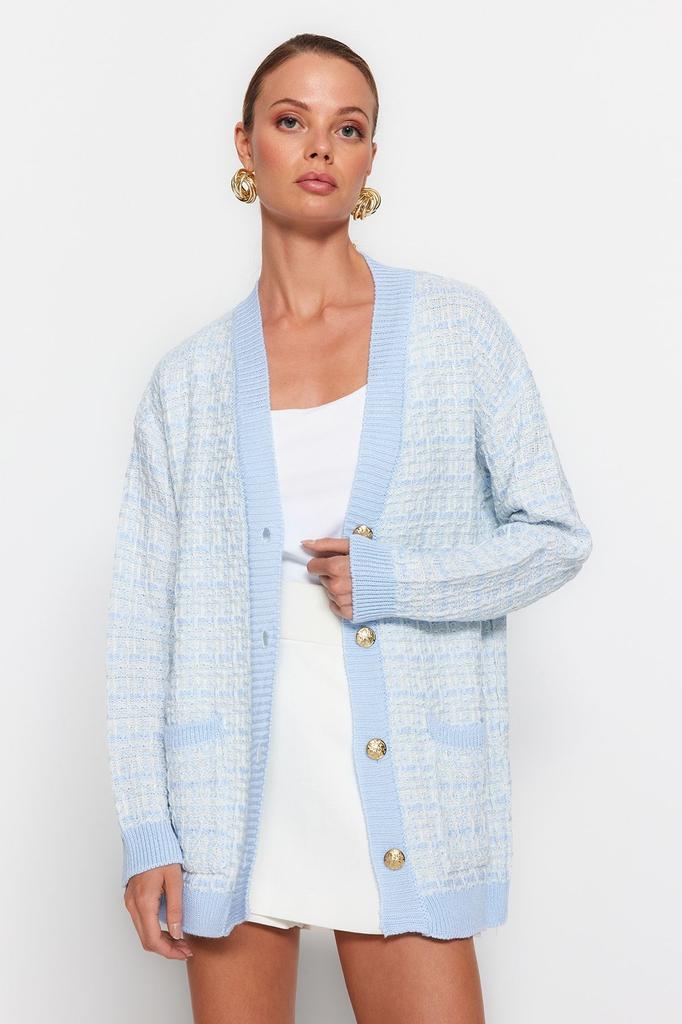 Women's Fashionable Stylish Cardigan Green Wide Fit Tweed Look Glittery Knitwear Cardigan