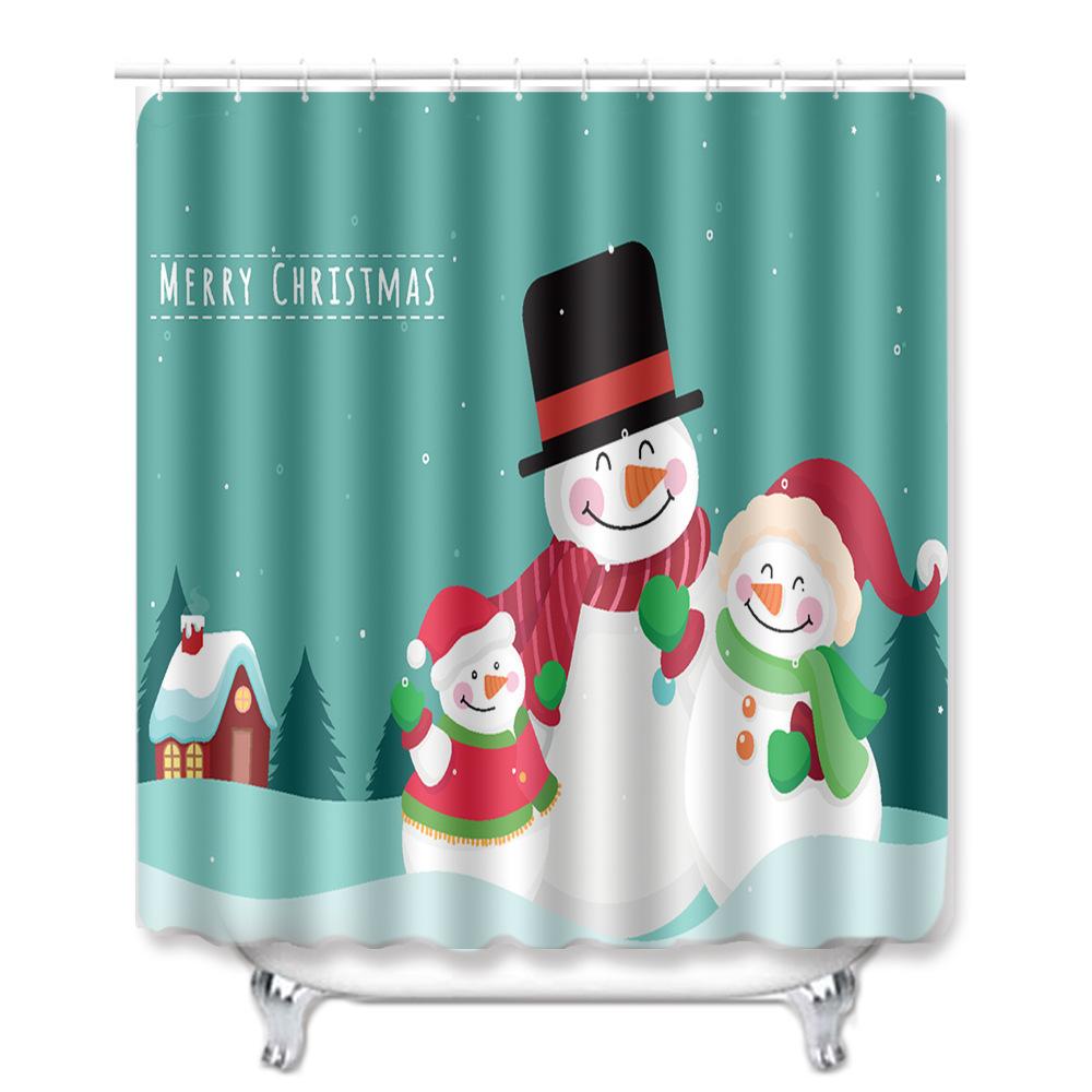 Christmas Shower Curtain Four-Piece Toilet Floor Mat Non-Slip Doormat Water Absorption And Dust-Proof Carpet