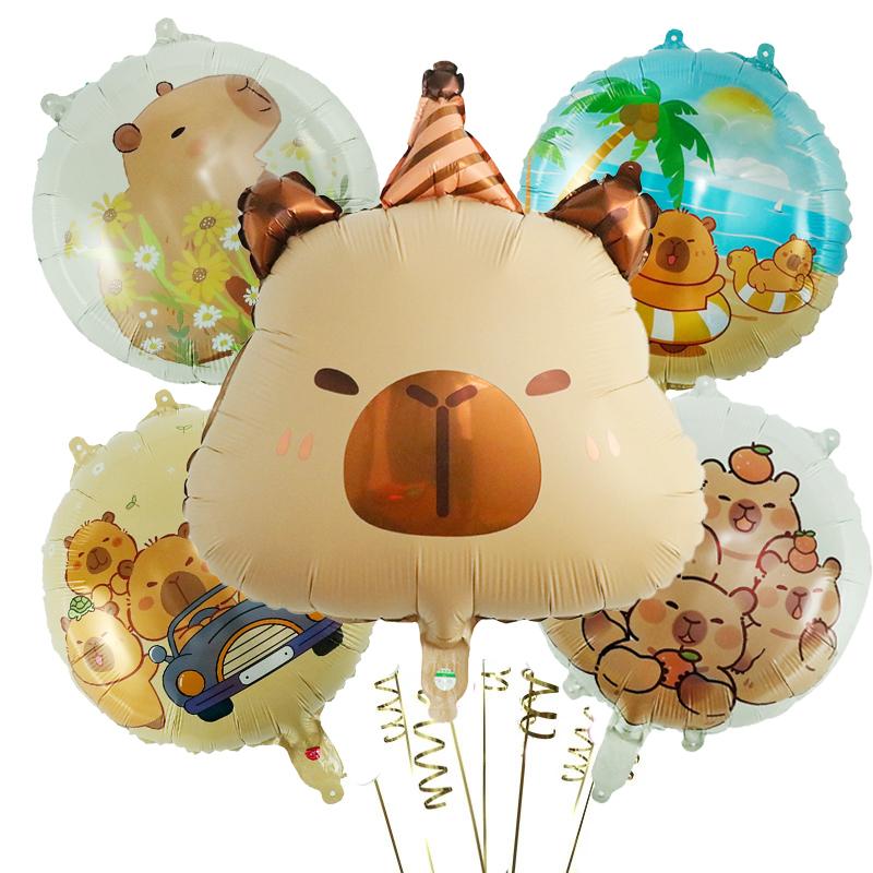 

5 шт. Набір мультяшних повітряних куль з алюмінієвої фольги Капібара Мила Капібара Дитячі прикраси для дня народження Постачання Baby Shower Повітряні кулі as the picture