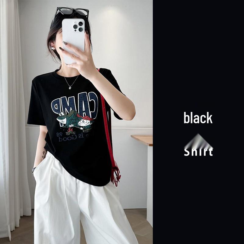 2025 Spring/Summer Plus Size Women's Loose Fit Round Neck Cartoon Print Short Sleeve T-shirt