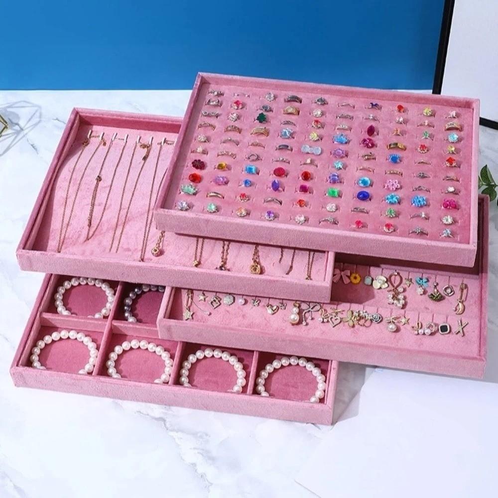 Elegant Pink Earring Display Tray Stackable Rectangular Fabric Jewelry Box  Bangle