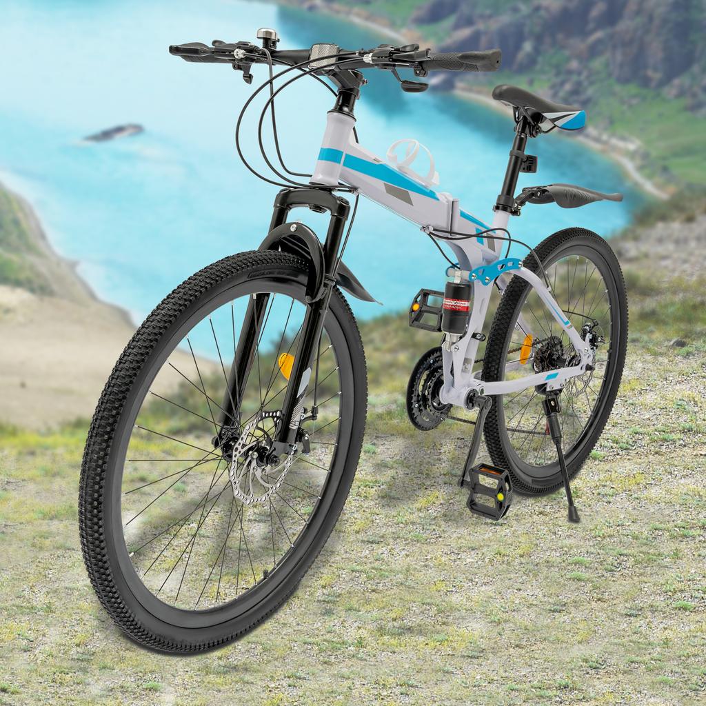 Folding Bikes 26'' Mountain Bikes 21 Speeds Mountain Bicycles Mountain Bike for Adults with Dual Disc Brake/High-Carbon Steel