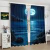Dreamy Moonlight Seascape Curtains Polyester Home Decor Window Drapes Blackout Set Of 2 Made With Rod Pocket