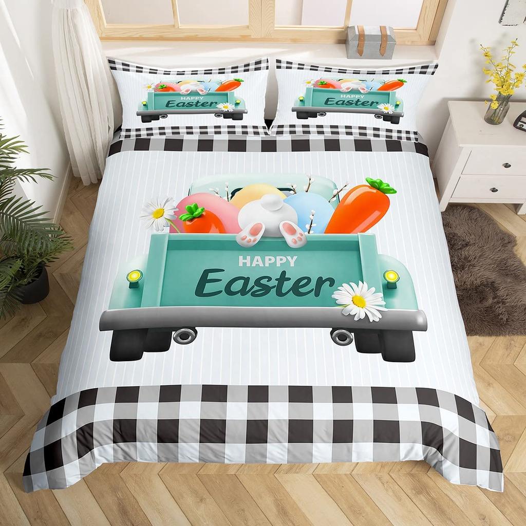 Kaninchen Bettbezug Set Frohe Ostern Bettdeckenbezug für Kinder Mädchen Bauernhaus Tier Bettwäsche Set Niedlich Kawaii Tiere Steppdeckenbezug