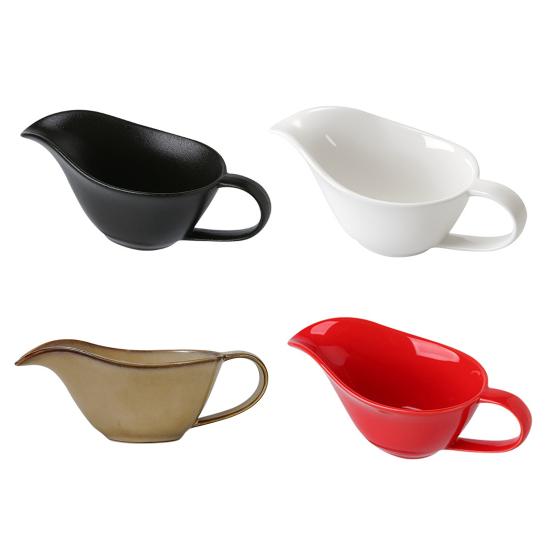 Yousheng Sauce Cup Ceramic Handle Design Dishwasher Safe Wide Spout No Mess Pouring Sauce Serving Pitcher Home Kitchen Decor