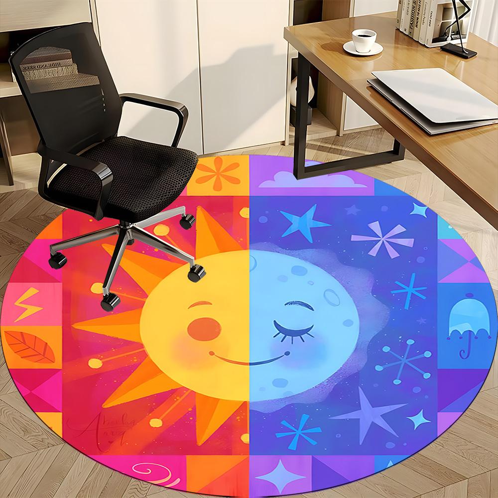 1pc Sun Moon Office Round Area Rug, Indoor Mat Suitable For Office, Under Office Chairs Bedroom Living Room Home Decor, Room Deco