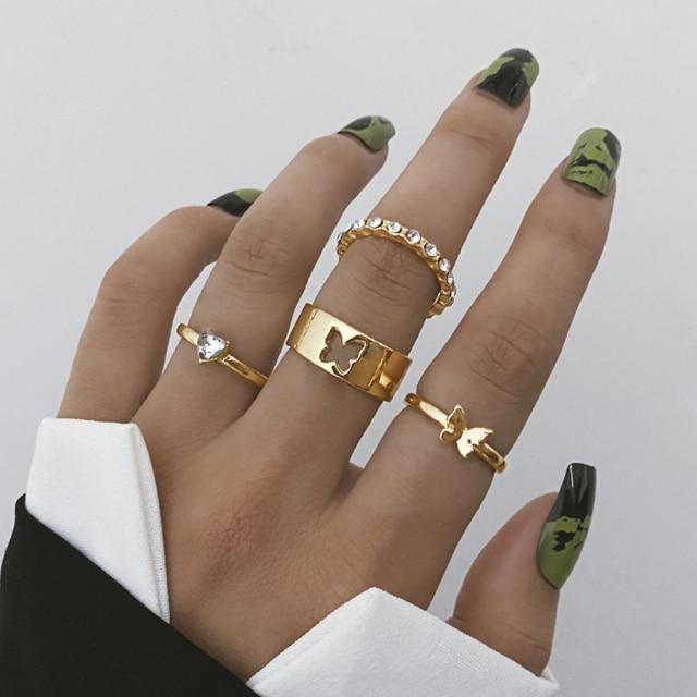 Zovoli Punk Cool Hiphop Women Chain Rings Multi Layer Adjustable Open Finger Rings Set Metal Alloy Man Rings Event Gathering Souvenir Present
