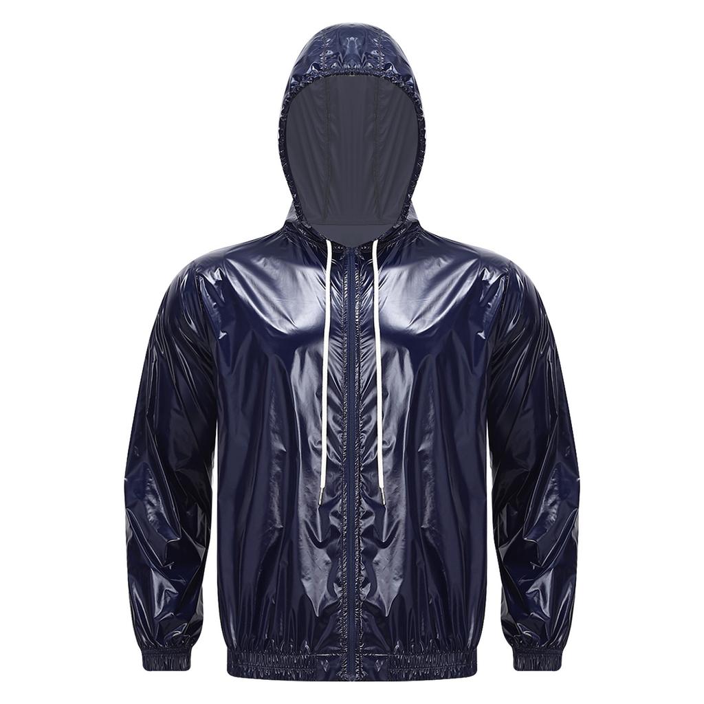 S-3XL Men Waterproof Hooded Jacket Long Sleeve Front Zip Up Drawstring Raincoat Windbreaker for Hiking Fishing Biking Outdoor